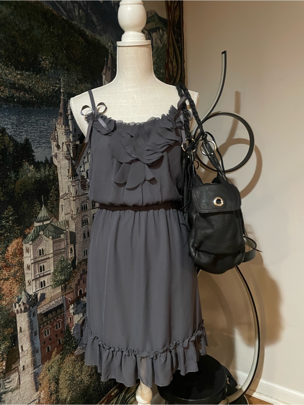 Blue Bird Charcoal Gray Ruffle-Accent Mini Dress